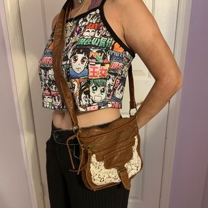 Faux Leather Lace Crossbody Bag